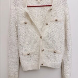 Maje morning lurex sequin cardigan - white/silver